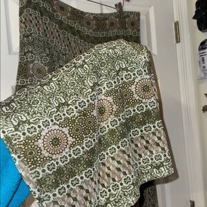 Wide Leg Green Patterned Stretchy Casual Pants